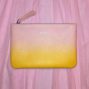 NEW Ipsy makeup bag; pink/yellow ombre; pink zipper pull; yellow lining